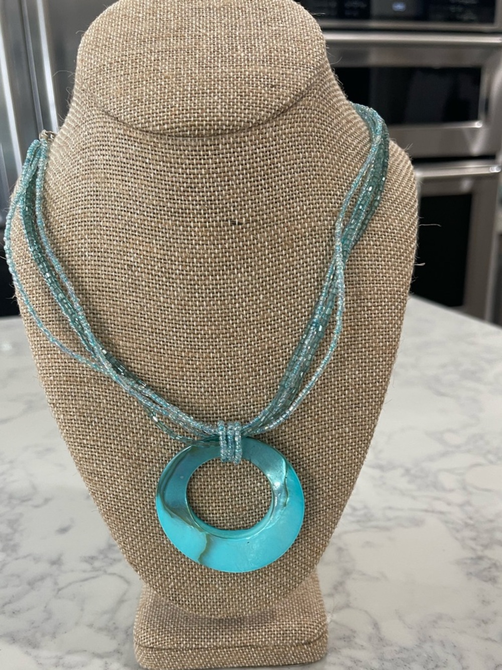 Turquoise Donut Pendant Multi-Strand Necklace